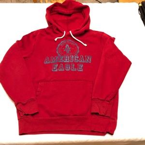 American Eagle red sweatshirt.
